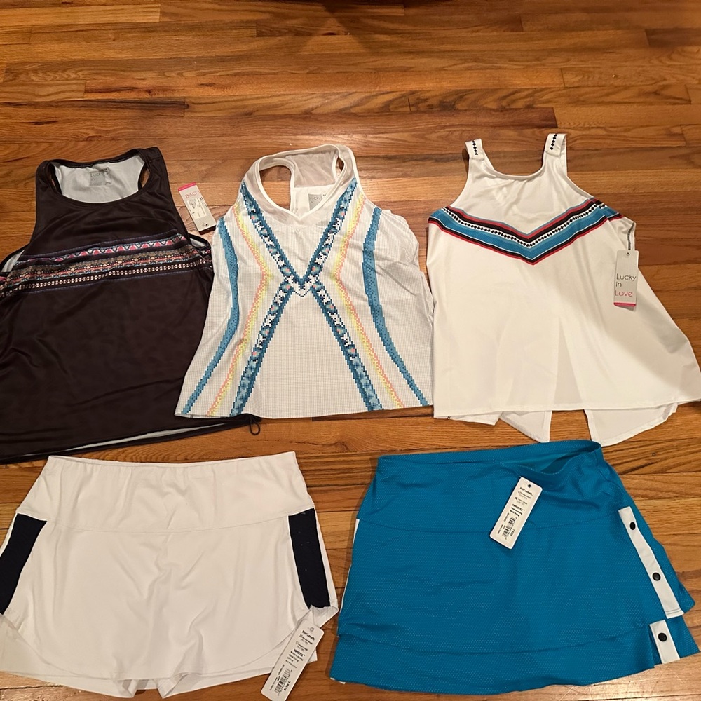 Lucky in Love White Tank with Blue and Red Chevron Trim